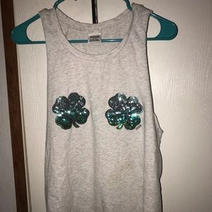 Lucky Twin Sequin Clover Tank Top
